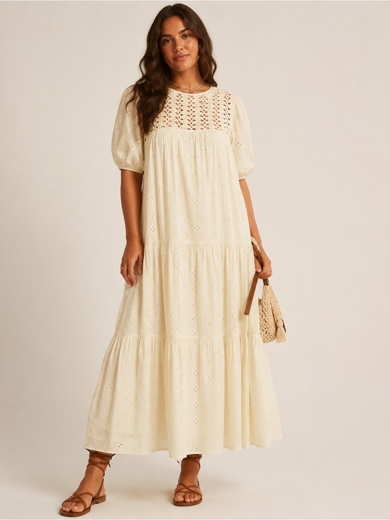 ASOS Dresses & Skirts - ASOS DESIGN crochet insert broderie midi dress in natural